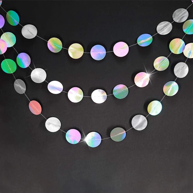 Alt view image 8 of 12 - Cheerland Iridescent Party Decorations Holographic Circle Garlands Disco Theme Birthday Decorations Bachelorette Hanging Streamers Banner Graduation Decor Euphoria Karaoke Music Party Backdrop