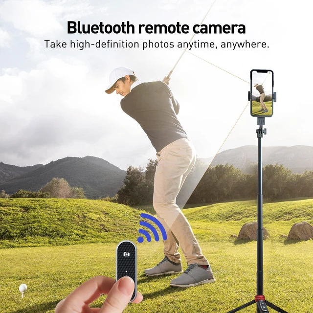 Alt view image 11 of 12 - 62" Phone Tripod & Selfie Stick for Golf Training | Extendable Cell Phone Tripod Stand with Wireless Remote and Phone Holder, Golf Training Aid - Compatible with iPhone Android