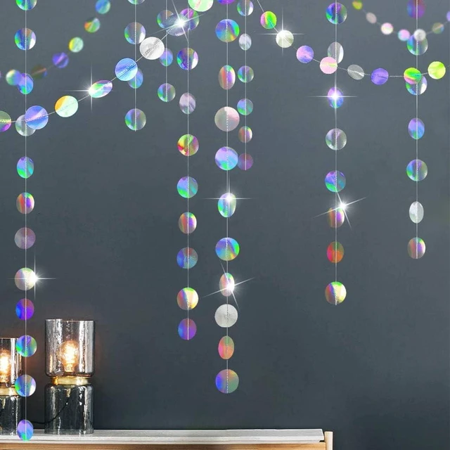 Alt view image 7 of 12 - Cheerland Iridescent Party Decorations Holographic Circle Garlands Disco Theme Birthday Decorations Bachelorette Hanging Streamers Banner Graduation Decor Euphoria Karaoke Music Party Backdrop