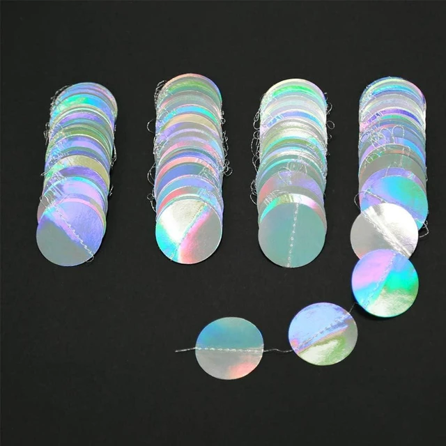 Alt view image 10 of 12 - Cheerland Iridescent Party Decorations Holographic Circle Garlands Disco Theme Birthday Decorations Bachelorette Hanging Streamers Banner Graduation Decor Euphoria Karaoke Music Party Backdrop