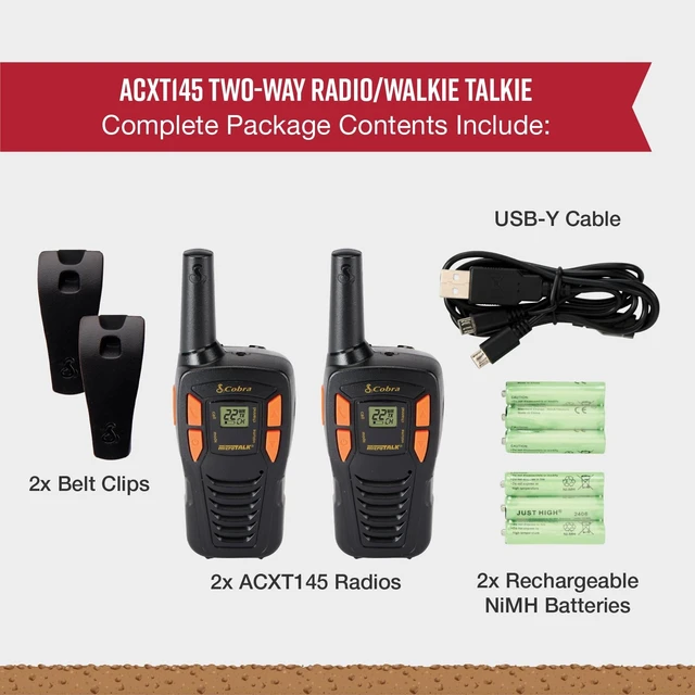Alt view image 12 of 12 - ACXT145 Compact Walkie Talkies, Rechargeable, Lightweight, black | 22 Channels, Long Range 16-Mile Two-Way Radio Set (2-Pack)