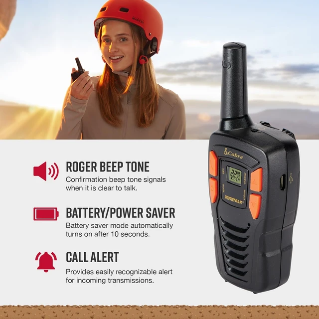 Alt view image 10 of 12 - ACXT145 Compact Walkie Talkies, Rechargeable, Lightweight, black | 22 Channels, Long Range 16-Mile Two-Way Radio Set (2-Pack)