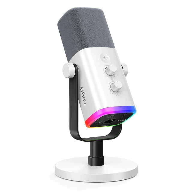 Alt view image 8 of 14 - AmpliGame AM8W XLR/USB Gaming Microphone for Streaming Podcasting | Dynamic PC Computer RGB Mic, with Gain Knob, Mute Button, Monitoring Jack, for Gamer Recording Video Creation, White