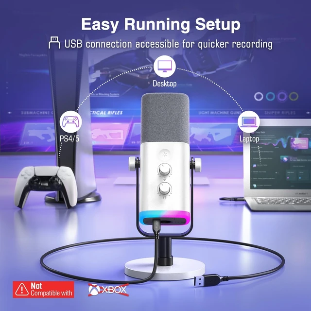 Alt view image 10 of 14 - AmpliGame AM8W XLR/USB Gaming Microphone for Streaming Podcasting | Dynamic PC Computer RGB Mic, with Gain Knob, Mute Button, Monitoring Jack, for Gamer Recording Video Creation, White