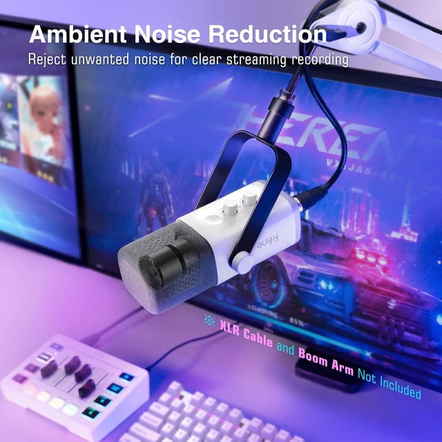 Alt view image 13 of 14 - AmpliGame AM8W XLR/USB Gaming Microphone for Streaming Podcasting | Dynamic PC Computer RGB Mic, with Gain Knob, Mute Button, Monitoring Jack, for Gamer Recording Video Creation, White