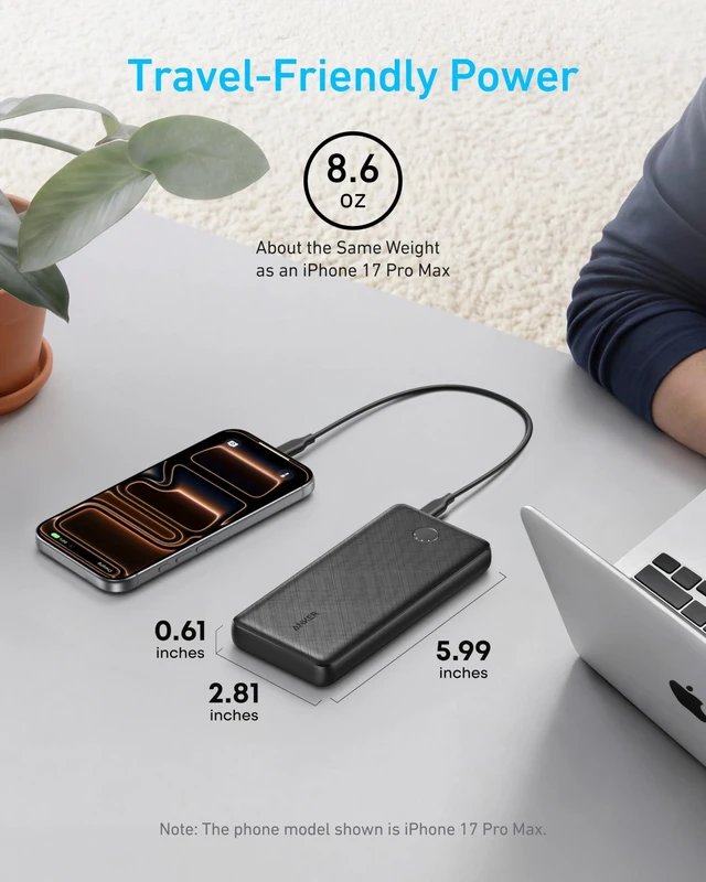 Alt view image 13 of 14 - Power Bank, 10,000mAh Portable Charger, PowerIQ USB-C Battery Pack | 5V / 3A High-Speed Charging, for iPhone, iPad, and More, Ultra-Compact Travel-Ready Design (Black)