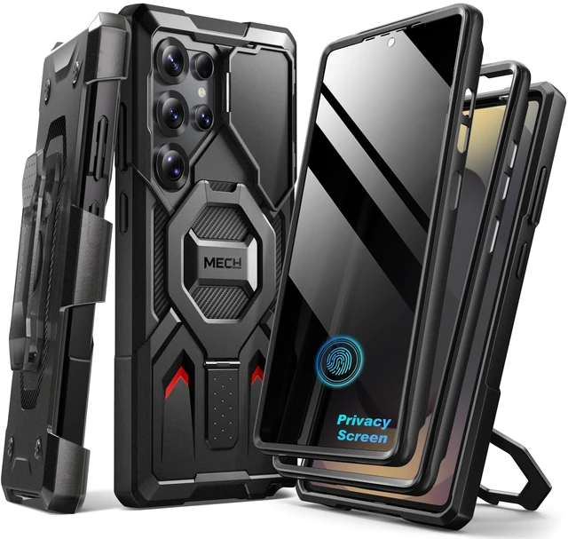 Alt view image 8 of 14 - Magnetic Stand for Samsung Galaxy S25 Ultra Case, Black | 2 Front Frames, Privacy Screen & Camera Cover, Compatible with MagSafe, Military Drop Protection Phone Case with Belt Clip