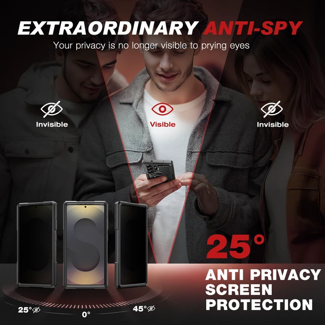 Alt view image 11 of 14 - Magnetic Stand for Samsung Galaxy S25 Ultra Case, Black | 2 Front Frames, Privacy Screen & Camera Cover, Compatible with MagSafe, Military Drop Protection Phone Case with Belt Clip