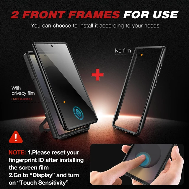 Alt view image 12 of 14 - Magnetic Stand for Samsung Galaxy S25 Ultra Case, Black | 2 Front Frames, Privacy Screen & Camera Cover, Compatible with MagSafe, Military Drop Protection Phone Case with Belt Clip
