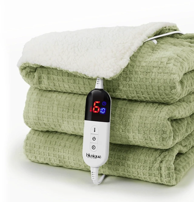 Alt view image 8 of 14 - Heated Blanket Electric Blanket Twin Waffle, 62x84 Inches Sherpa Fleece Fast Heating Blanket 6 Heating Levels & 10 Hours Auto Off ETL Certification, Sage Twin
