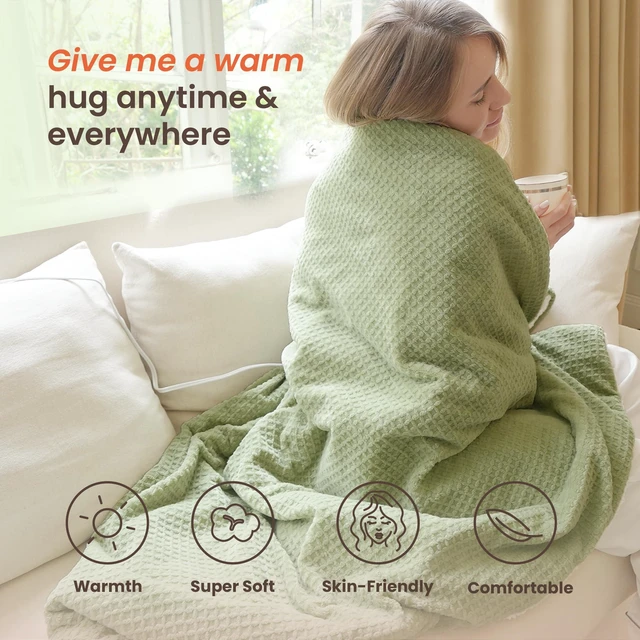 Alt view image 10 of 14 - Heated Blanket Electric Blanket Twin Waffle, 62x84 Inches Sherpa Fleece Fast Heating Blanket 6 Heating Levels & 10 Hours Auto Off ETL Certification, Sage Twin