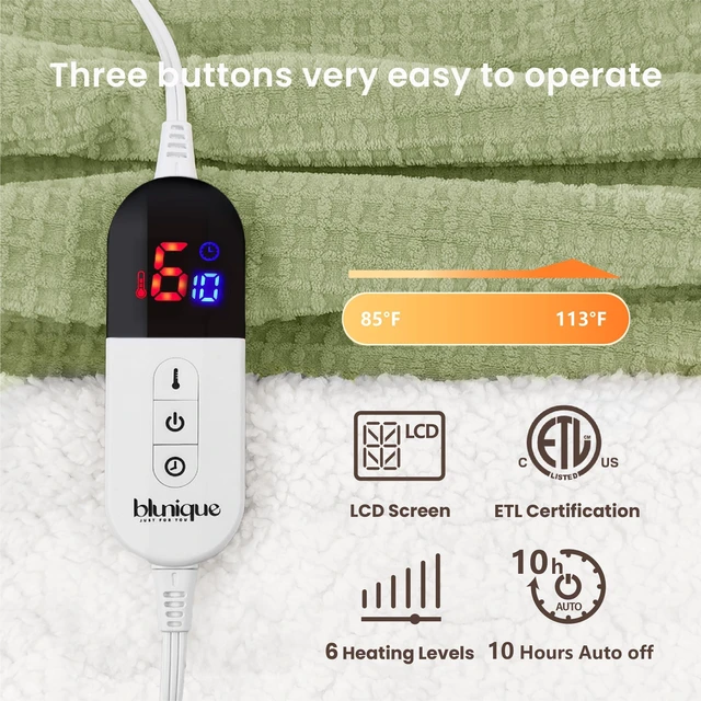 Alt view image 12 of 14 - Heated Blanket Electric Blanket Twin Waffle, 62x84 Inches Sherpa Fleece Fast Heating Blanket 6 Heating Levels & 10 Hours Auto Off ETL Certification, Sage Twin