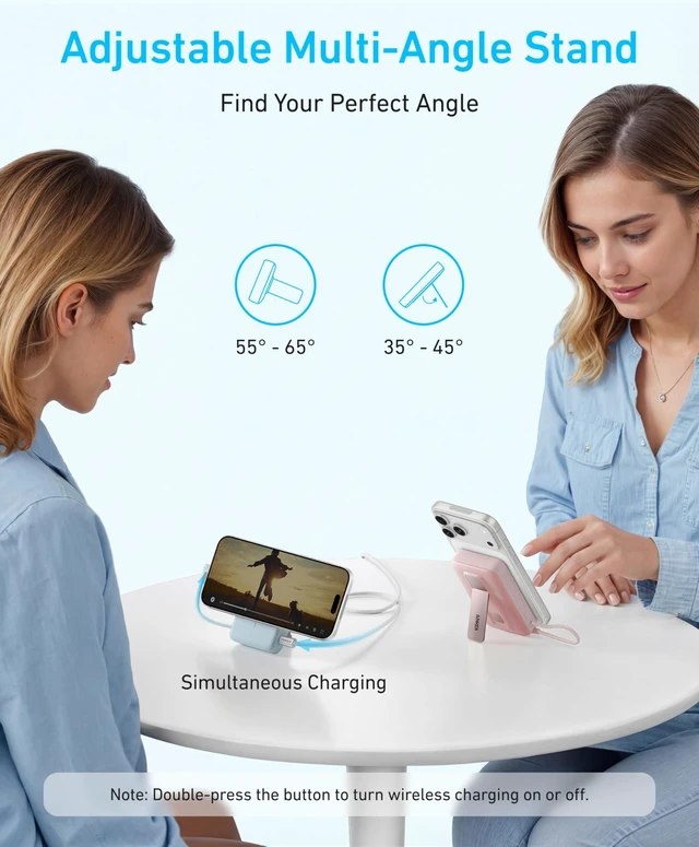 Alt view image 11 of 12 - Zolo Magnetic Power Bank, 10,000mAh Wireless Portable Charger | Magnetic Battery Pack with 30W Max Fast Charging, Built-in USB-C Cable and Adjustable Stand, for iPhone 17/16/15 Series