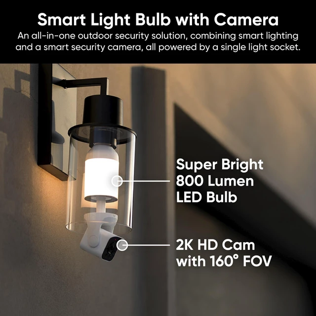 Alt view image 12 of 14 - Bulb Cam - 2K HD Smart Light Bulb Security Camera, E26 Socket | Color Night Vision, 800-Lumen Dimmable LED, 160° Wide View, Motion Detection & Siren, Works with Alexa & Google Assistant