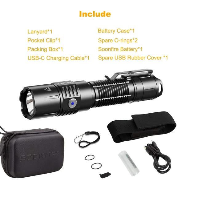 Alt view image 14 of 14 - MX75 2530 Lumen LED Tactical Flashlight Law Enforcement, 390 Yards Beam Distance USB-C Rechargeable Pocket Flashlight with Battery