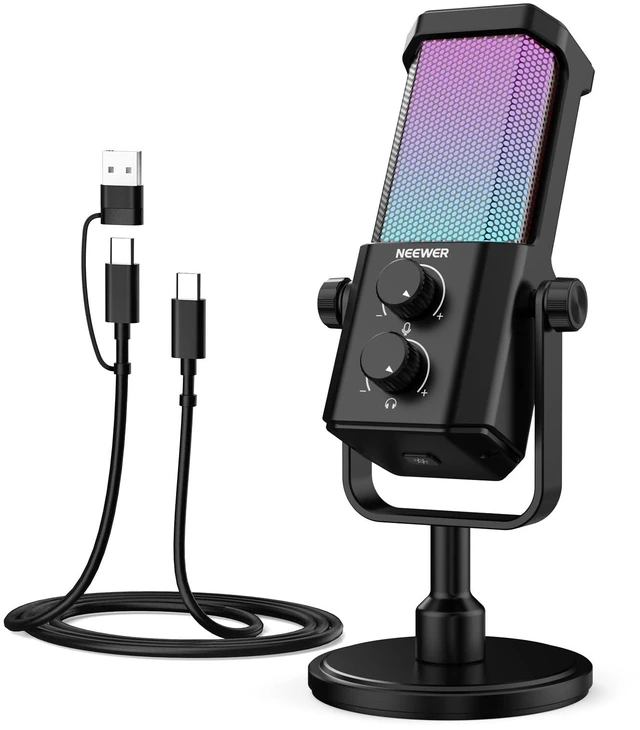 Alt view image 8 of 14 - UM01 AI Noise Canceling USB Microphone, Plug & Play Cardioid RGB Condenser Mic Mute/Music Sync/App Control for Android Windows PC Mac PS4/5 Gaming Recording Streaming Podcasting Studio Computer
