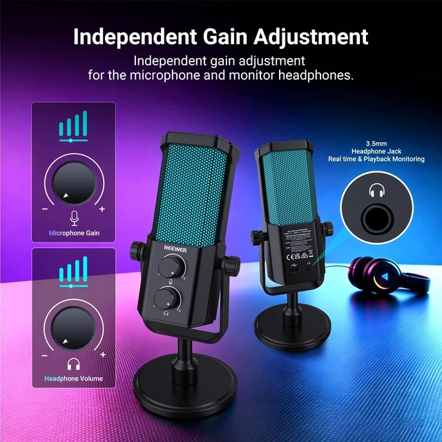 Alt view image 14 of 14 - UM01 AI Noise Canceling USB Microphone, Plug & Play Cardioid RGB Condenser Mic Mute/Music Sync/App Control for Android Windows PC Mac PS4/5 Gaming Recording Streaming Podcasting Studio Computer