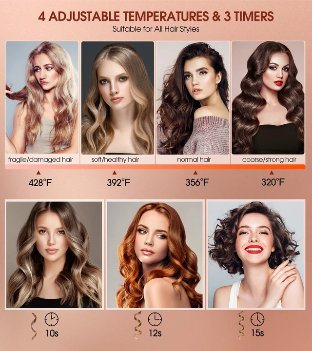 Alt view image 10 of 14 - Automatic Curling Iron, Professional Automatic Hair Curler with 1" Curling Wand Large Slot & 4 Temperature & 3 Timer, Dual Voltage Anti-Tangle Rotating Curling Iron with Auto Shut-Off for Hair Styling