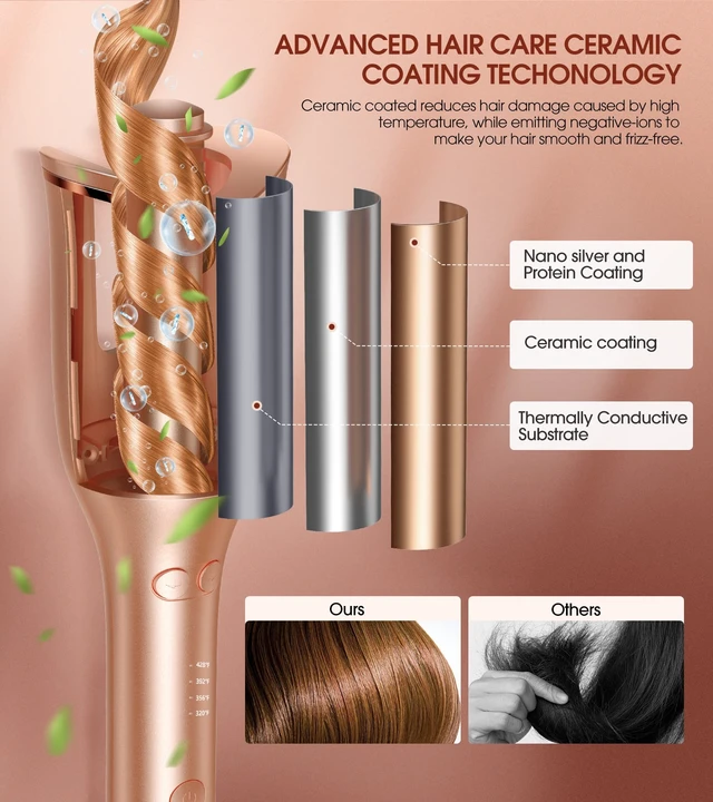 Alt view image 11 of 14 - Automatic Curling Iron, Professional Automatic Hair Curler with 1" Curling Wand Large Slot & 4 Temperature & 3 Timer, Dual Voltage Anti-Tangle Rotating Curling Iron with Auto Shut-Off for Hair Styling