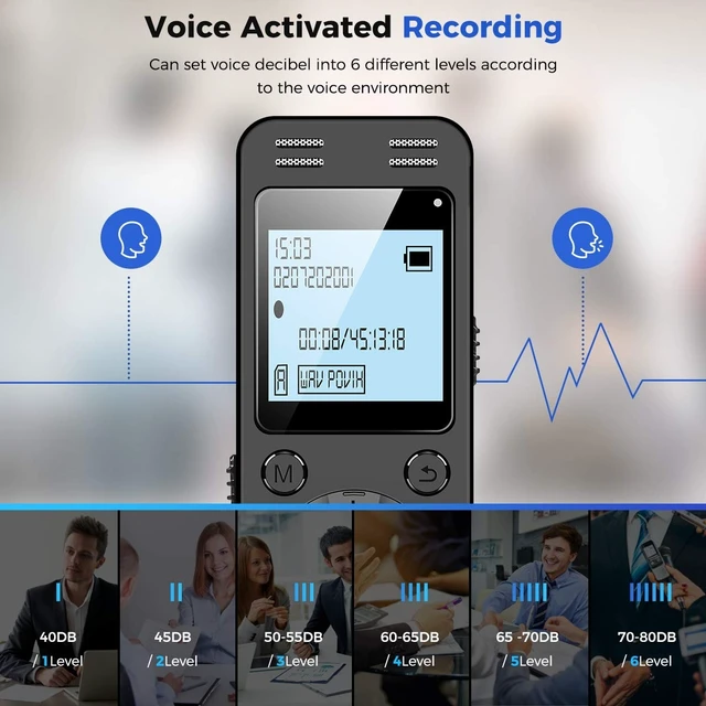 Alt view image 11 of 14 - 128GB Digital Voice Recorder for Lectures Meetings - 9296 Hours Voice Activated Recording Device Audio Recorder with Playback,Password