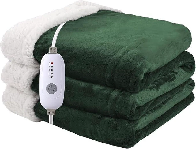 Alt view image 8 of 14 - Heated Blanket Electric Blanket Full Size 72''x84'' with 5 Heat Settings, 10 Hour Auto Off, Machine Washable, Flannel & Sherpa Soft Warming Blanket for Couch, Bed, Office - Grass Green