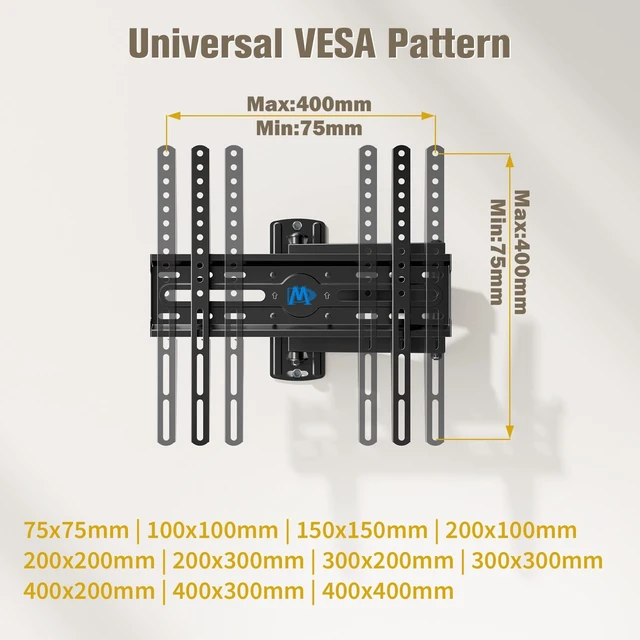 Alt view image 14 of 14 - TV Wall Mount Swivel and Tilt for 26-55 Inch TV up to 60 lbs | TV Mount Perfect Center Design, Full Motion TV Mount Bracket with Articulation, Max VESA 400x400mm, MD2377