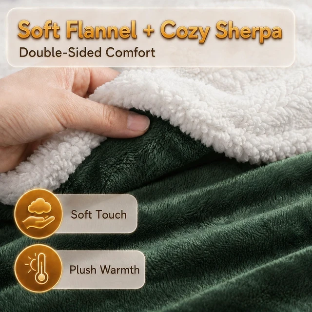 Alt view image 11 of 14 - Heated Blanket Electric Blanket Full Size 72''x84'' with 5 Heat Settings, 10 Hour Auto Off, Machine Washable, Flannel & Sherpa Soft Warming Blanket for Couch, Bed, Office - Grass Green