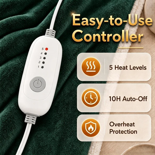 Alt view image 13 of 14 - Heated Blanket Electric Blanket Full Size 72''x84'' with 5 Heat Settings, 10 Hour Auto Off, Machine Washable, Flannel & Sherpa Soft Warming Blanket for Couch, Bed, Office - Grass Green