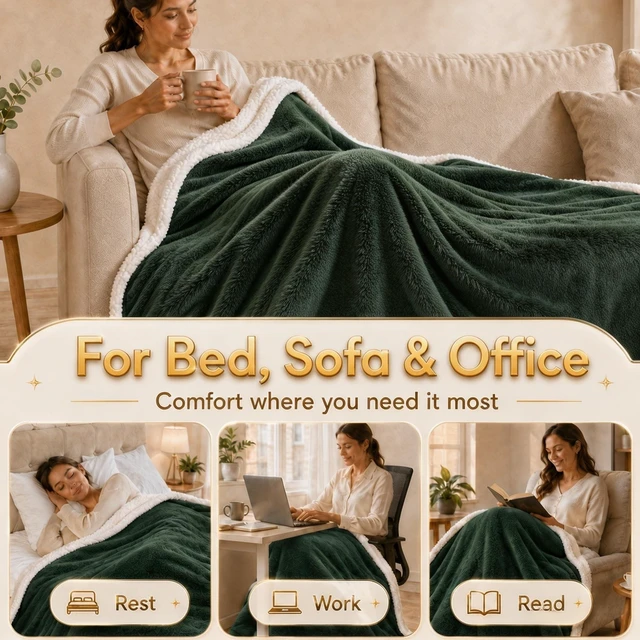 Alt view image 12 of 14 - Heated Blanket Electric Blanket Full Size 72''x84'' with 5 Heat Settings, 10 Hour Auto Off, Machine Washable, Flannel & Sherpa Soft Warming Blanket for Couch, Bed, Office - Grass Green