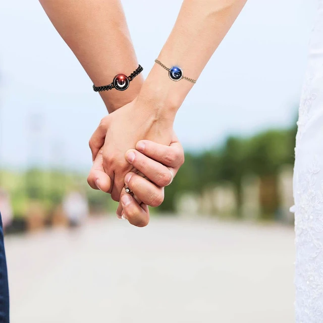 Alt view image 8 of 12 - Long Distance Touch Bracelets, Light up Remote Smart Matching Couples Bracelet for Couple Long Distance Relationship Girlfriend Boyfriend Xmas Valentine's Day Festival Gifts Black Gold Jewelry Set