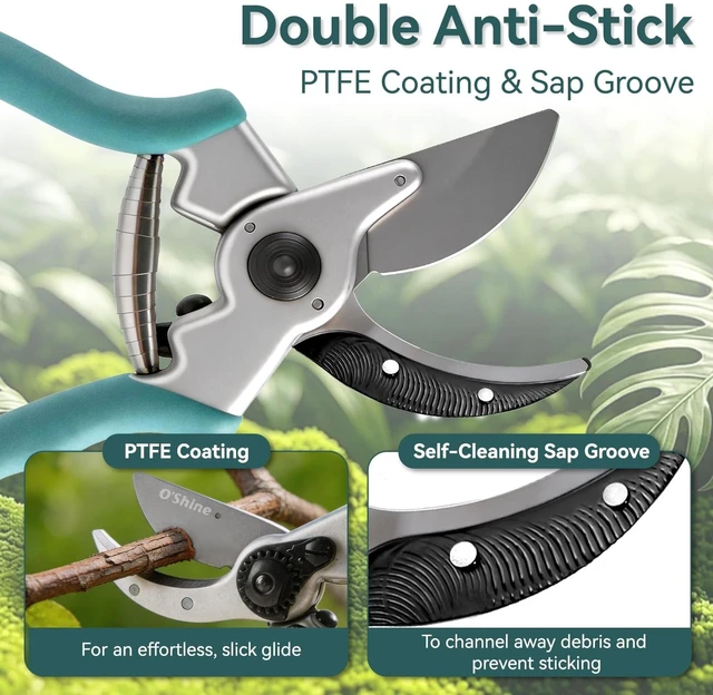 Alt view image 9 of 12 - Premium Bypass Pruning Shears - Heavy Duty Garden Shears | Forged Aluminum Hand Pruners with Non Stick PTFE Coated Blade, Textured Anti Slip Grip and 1 Inch Capacity
