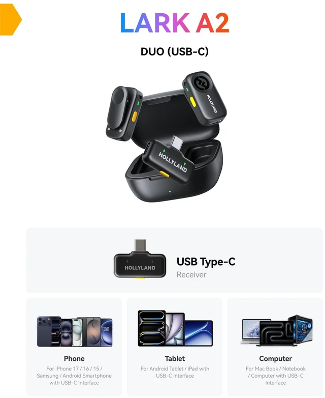 Alt view image 10 of 14 - Lark A2(2TX+1RX+Charging Case) Wireless Microphone, AI Auto-Limit | Plug & Play, 42H Use, Detail-Rich Audio, AI Noise Cancellation, Mini Mic for iPhone17/16/15/Android, Vlog, Streaming