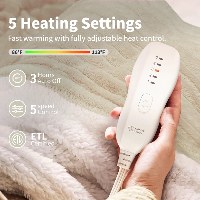 Alt view image 10 of 14 - Heated Blanket 50"X60",Soft Electric Blanket,ETL Certified,Beige | Heating Levels,Auto-Off Function,Heated Throw Blanket for Bed,Machine Washable,Gifts for Grapa