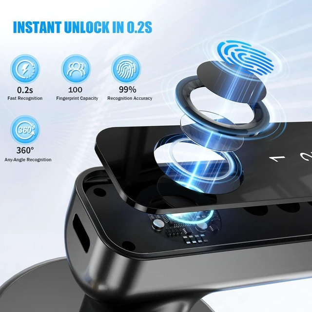 Alt view image 10 of 14 - Fingerprint Door Lock - Smart Door Handle with Keypad, Biometric Door Knob for Bedroom, Home Office