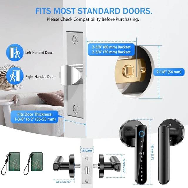 Alt view image 12 of 14 - Fingerprint Door Lock - Smart Door Handle with Keypad, Biometric Door Knob for Bedroom, Home Office