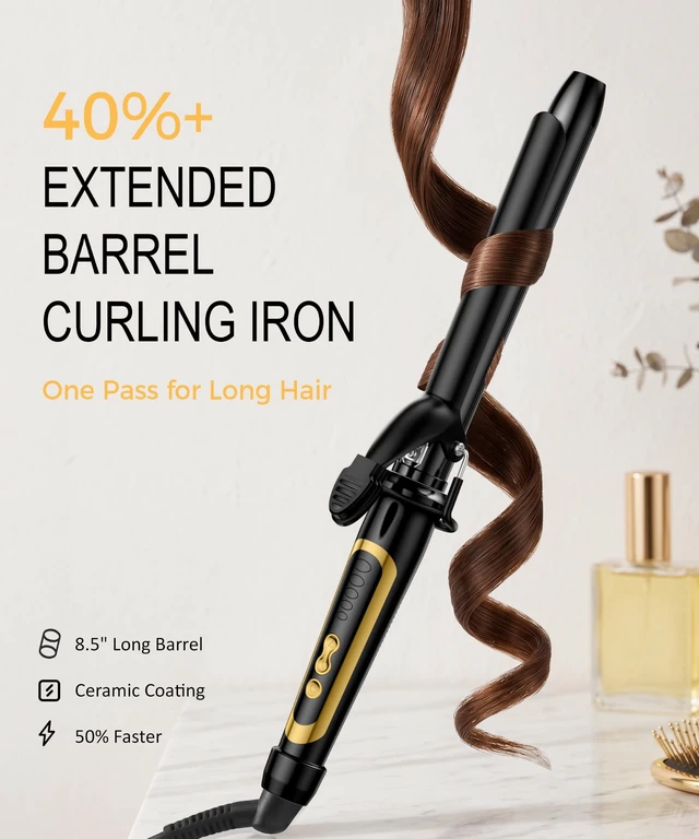 Alt view image 9 of 14 - 1 Inch Extra Long Hair Curling Iron with Ceramic Tourmaline Barrel, Professional Hair Curler up to 450°F with Dual Voltage for Worldwild Use, Hair Waving Style Tool for Girls&WomenBlack