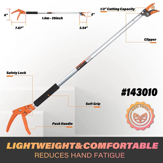 Alt view image 9 of 14 - 143010 Long Reach 3.5 ft (1.0m) Cut & Hold Bypass Pruner - Lightweight Aluminum, Rust-Resistant, Ergonomic Grip, 1/4" Max Cut - Ideal for Precision Gardening & Pruning