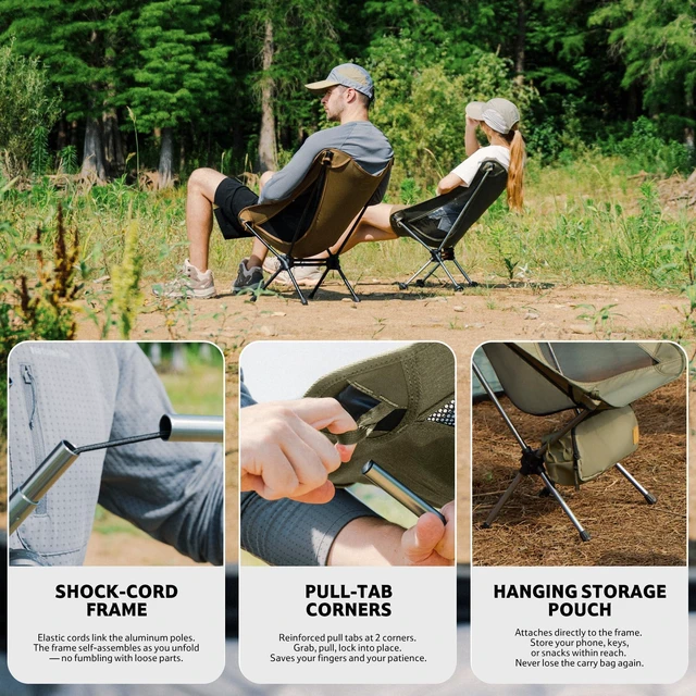 Alt view image 13 of 14 - YL08 Ultralight Camping Chair Only 2.12 LBS, Anti-Sinking Feet | Portable Lightweight Backpacking Chair, Breathable Side Mesh, Quick-Setup Shock-Cord Foldable Frame to Hiking, Beach & Travel