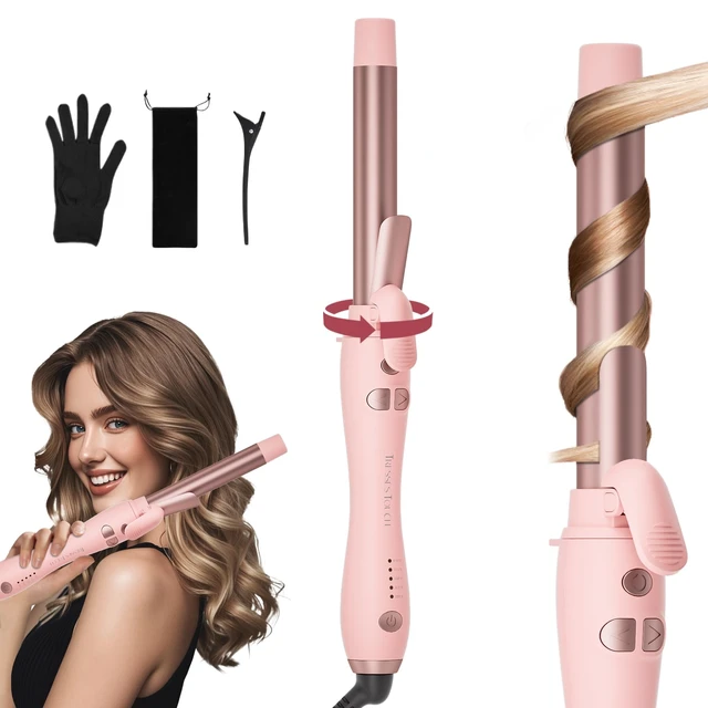 Alt view image 8 of 14 - Extra-Long Barrel Rotating Curling Iron with Short Clamp, Automatic Curling Iron 1 Inch Creates Loose Curls for Medium and Long Hair, High Heat 410°F, Instant Heat up, Double Ceramic, Dual Voltage