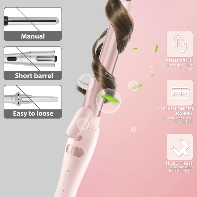 Alt view image 10 of 14 - Extra-Long Barrel Rotating Curling Iron with Short Clamp, Automatic Curling Iron 1 Inch Creates Loose Curls for Medium and Long Hair, High Heat 410°F, Instant Heat up, Double Ceramic, Dual Voltage
