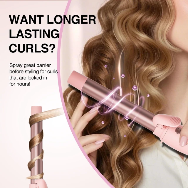 Alt view image 11 of 14 - Extra-Long Barrel Rotating Curling Iron with Short Clamp, Automatic Curling Iron 1 Inch Creates Loose Curls for Medium and Long Hair, High Heat 410°F, Instant Heat up, Double Ceramic, Dual Voltage