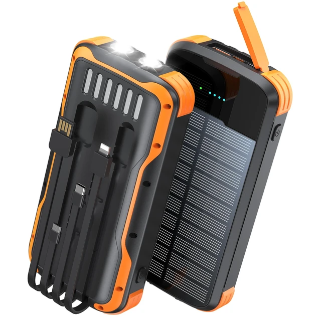 Alt view image 8 of 14 - Solar Power Bank 40000mAh PD20W Fast Charging Portable Solar Charger | Built-in 4 Cables, 3 Ports, Dual Bright Flashlight, External Battery Pack for Camping, Hiking, and Outdoor Use, Orange