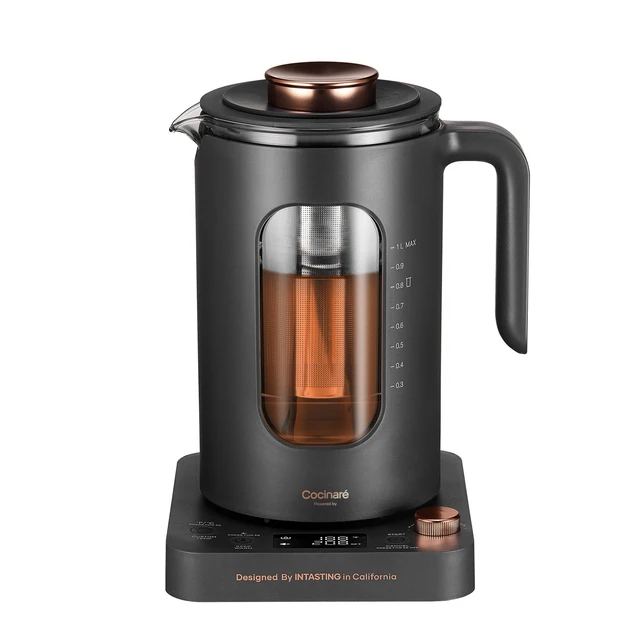 Alt view image 8 of 14 - Electric Tea Kettle with Infuser, ±1 Temperature Control, 1L | Borosilicate Glass, 1200W Fast Heating, Easy to Clean, Keep-warm, Auto shut-off, Dark Gray