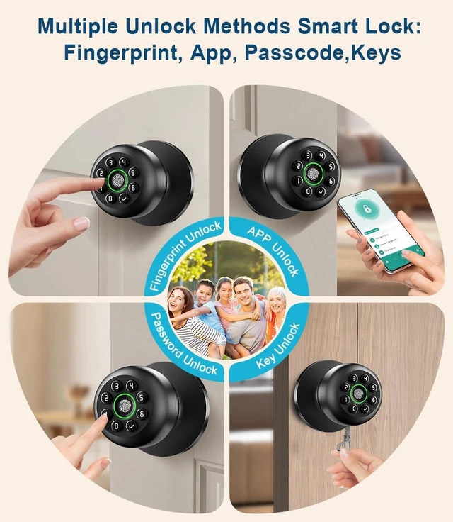 Alt view image 9 of 14 - Smart Fingerprint Door Knob with Keypad, Fingerprint Door Lock, Matte Black | Biometric Door Locks with App Control, Auto Lock, Door with Code, Keyless Door Knob with Lock for Bedrooms, Front Door