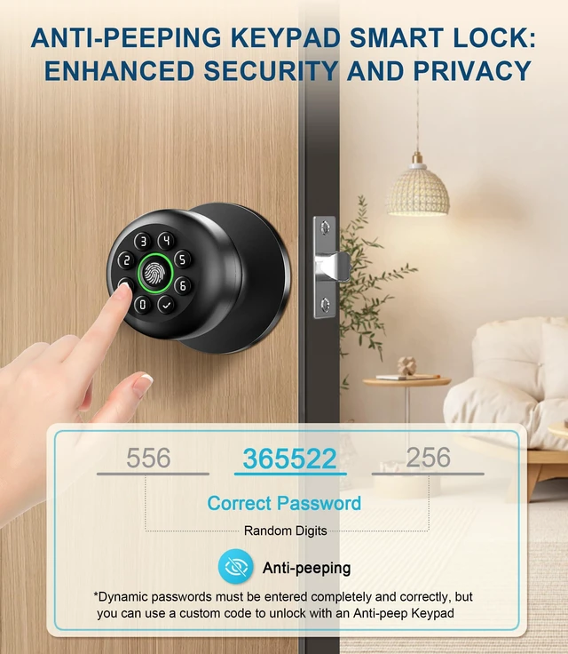 Alt view image 10 of 14 - Smart Fingerprint Door Knob with Keypad, Fingerprint Door Lock, Matte Black | Biometric Door Locks with App Control, Auto Lock, Door with Code, Keyless Door Knob with Lock for Bedrooms, Front Door