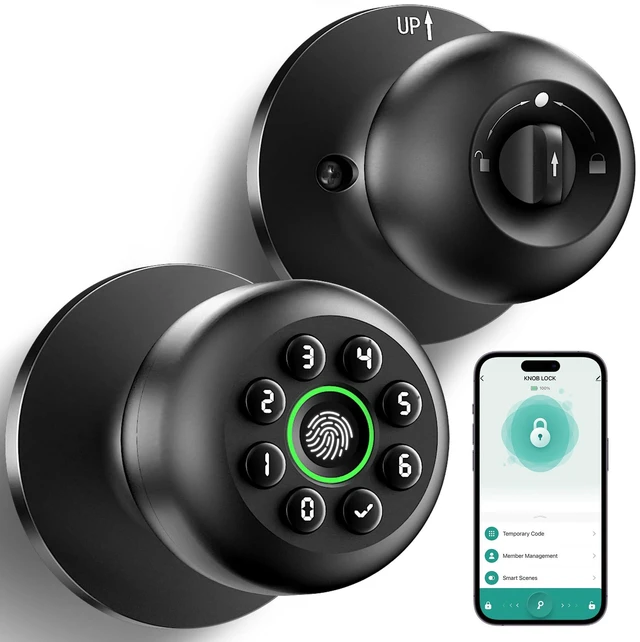 Alt view image 8 of 14 - Smart Fingerprint Door Knob with Keypad, Fingerprint Door Lock, Matte Black | Biometric Door Locks with App Control, Auto Lock, Door with Code, Keyless Door Knob with Lock for Bedrooms, Front Door