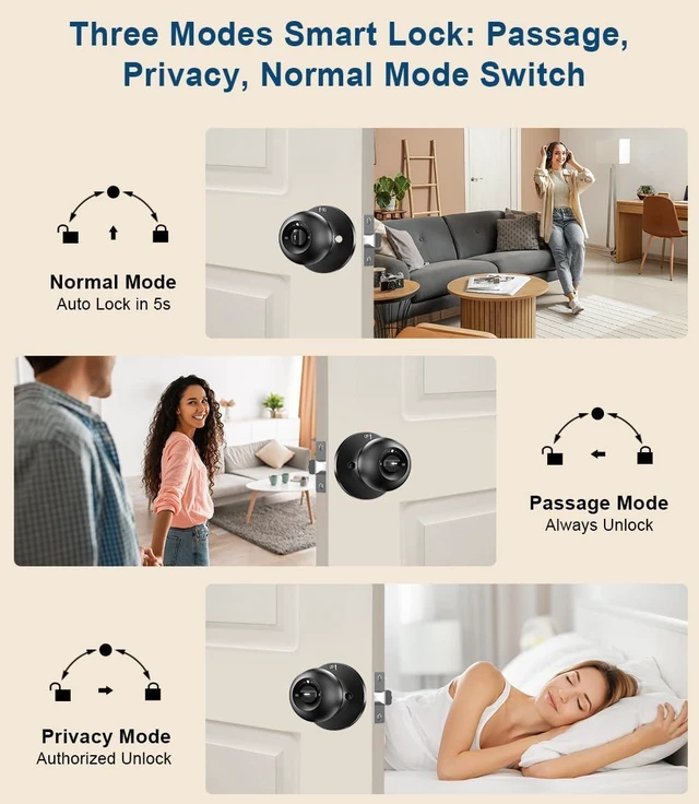 Alt view image 13 of 14 - Smart Fingerprint Door Knob with Keypad, Fingerprint Door Lock, Matte Black | Biometric Door Locks with App Control, Auto Lock, Door with Code, Keyless Door Knob with Lock for Bedrooms, Front Door