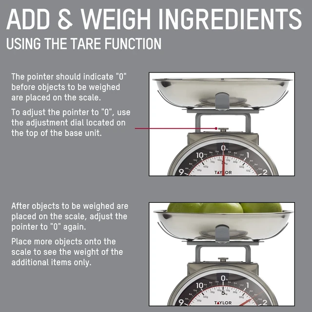 Alt view image 11 of 14 - Mechanical Kitchen Food Scale with Bowl, Weighs Up to 11lbs, Measures in Grams and Ounces, Analog Cooking Scale for Baking, Black and Silver
