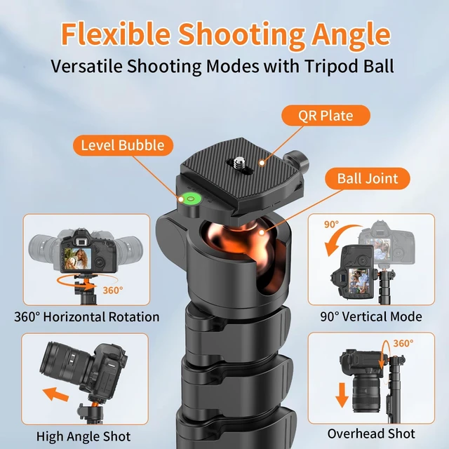 Alt view image 10 of 14 - 75" Camera Tripod,Aluminum Tripod for Camera Phone/Monopod with Remote | Cell Phone Tripod for iphone with Ball Head,Camera Stand for Canon/Sony/DSLR/Digital Camera Accessory Kits,Max Load 17.64lb