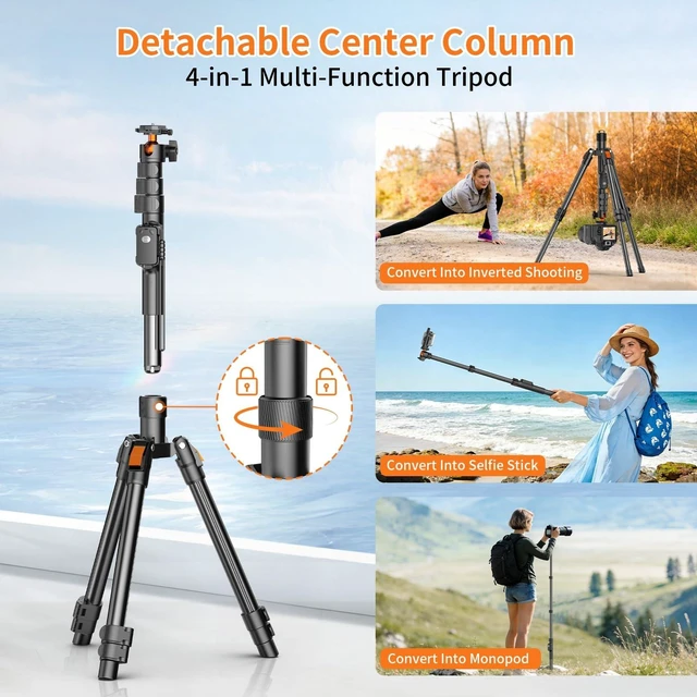 Alt view image 11 of 14 - 75" Camera Tripod,Aluminum Tripod for Camera Phone/Monopod with Remote | Cell Phone Tripod for iphone with Ball Head,Camera Stand for Canon/Sony/DSLR/Digital Camera Accessory Kits,Max Load 17.64lb